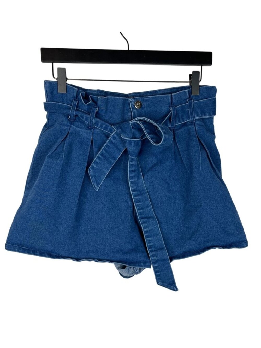 Jealous Tomato Womens Large Denim Shorts High Rise Paperbag Waist Blue